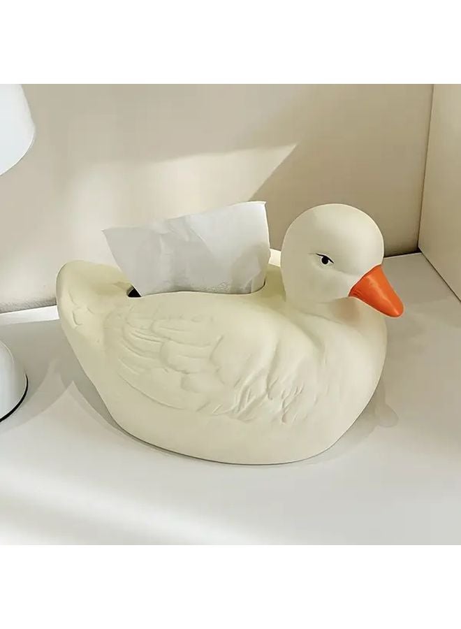 يايا ستايل حامل علبة المناديل على شكل بطة من الراتينج أبيض مع منقار برتقالي ديكور منزلي أنيق - Image 1